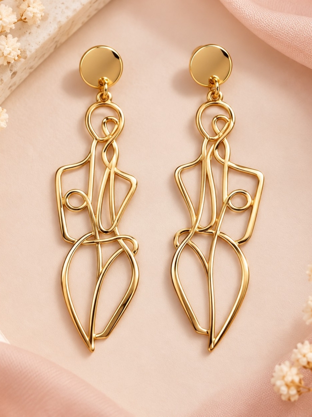 Gold Tone Female Silhouette Figure Drop Dangle Earrings Abstract New